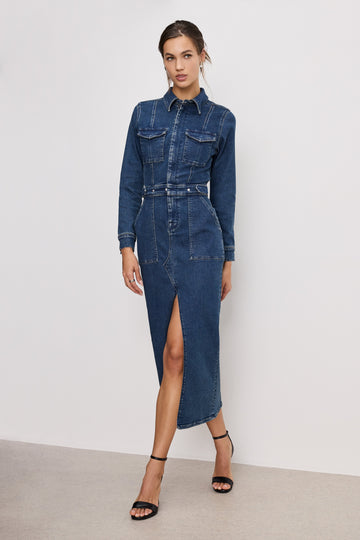 FIT FOR SUCCESS LONG SLEEVE MIDI DRESS | INDIGO724