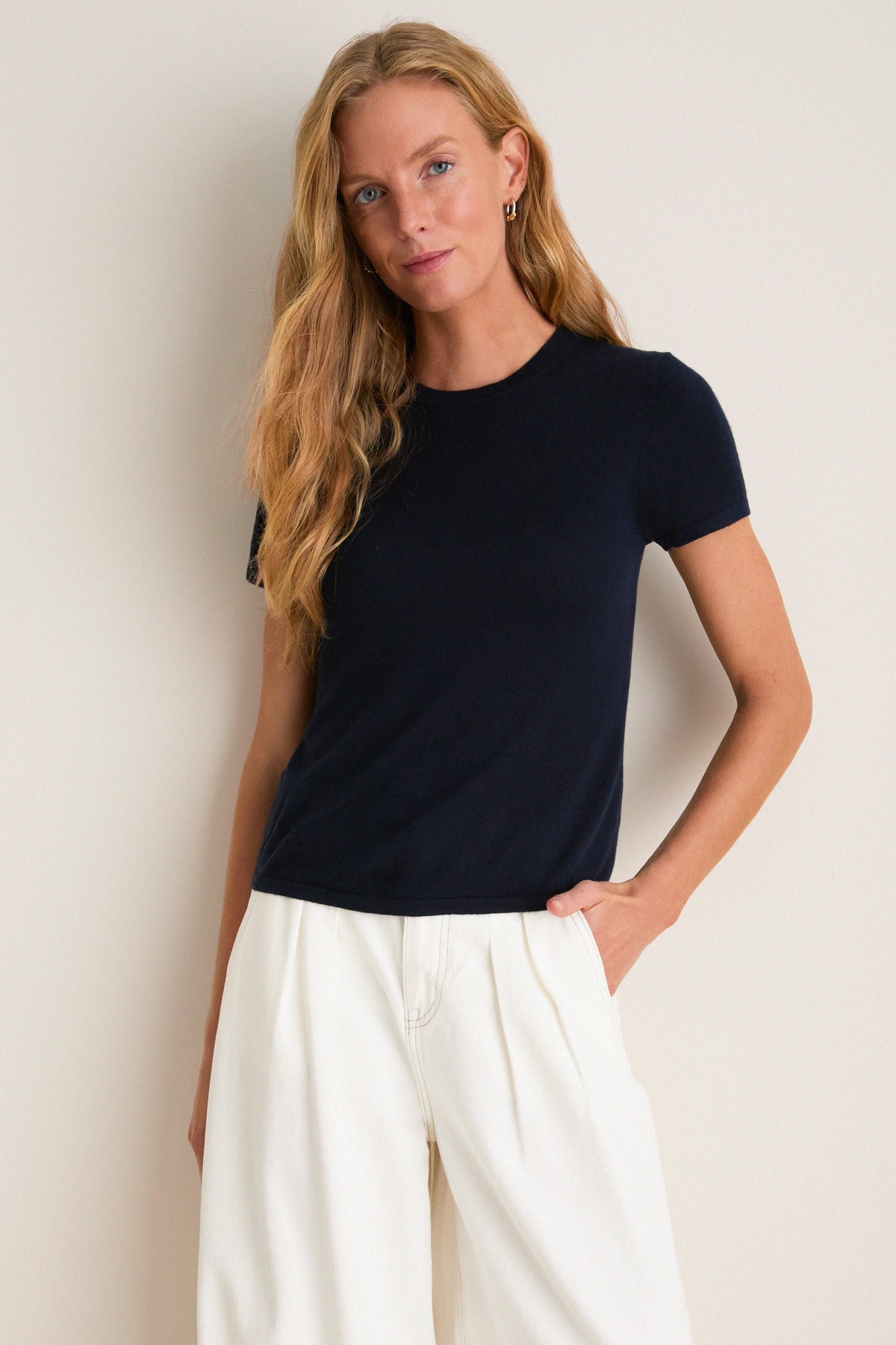 Navy Cashmere Silk Katie Tee