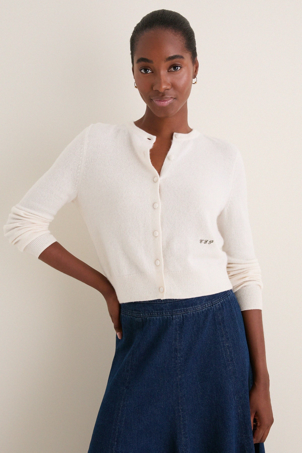 Ivory Cashmere Riley Cardigan