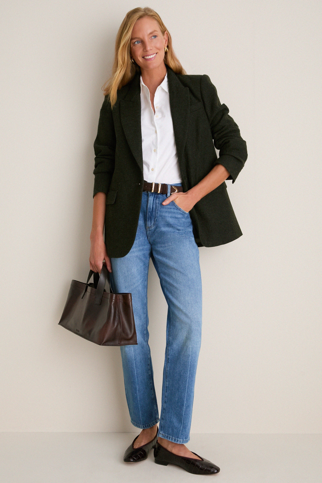 Hunter Green Tweed Herringbone Leo Blazer