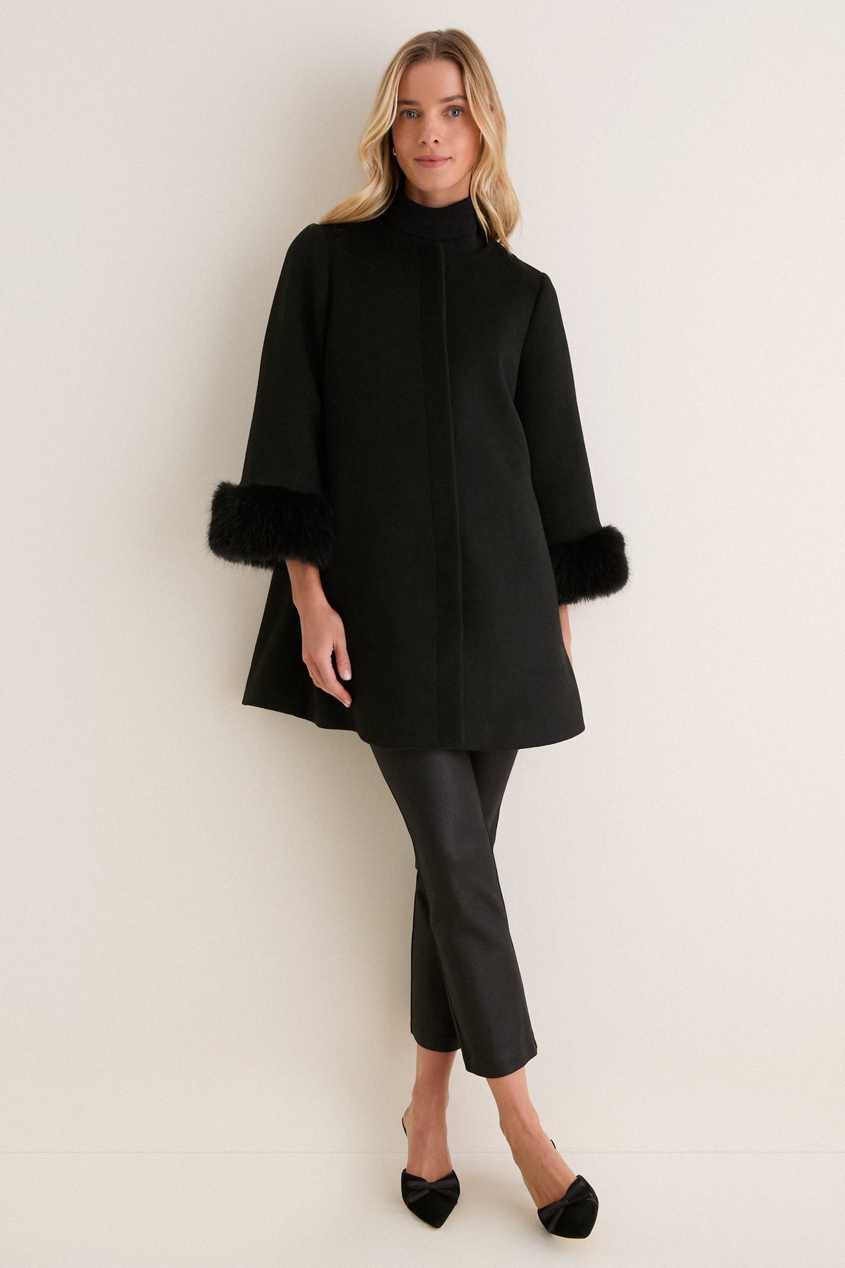 Black Wool Fur Cuff Harlan Coat