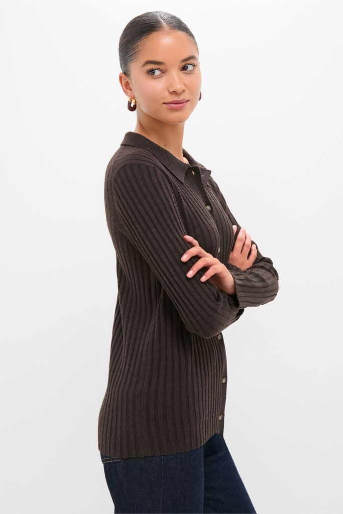 Chocolate Fine Rib Knit Button Down Myers Polo