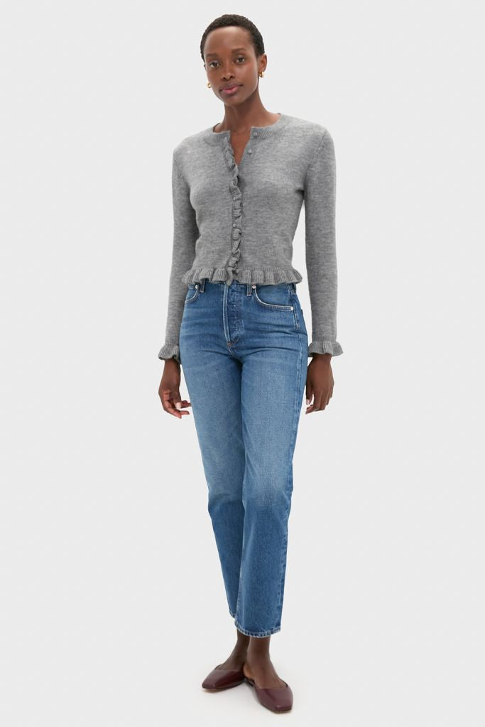 Grey Knit Patterson Ruffle Sweater