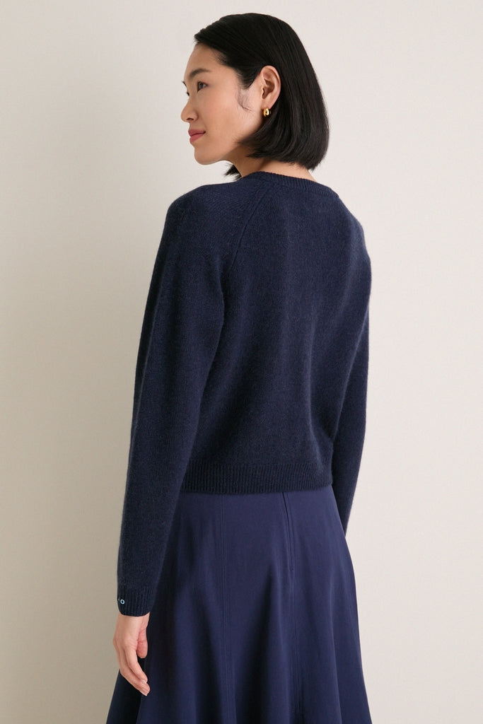 Navy Cashmere Knot Button Phoebe Cardigan