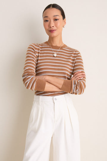 Mocha and Ice Blue Striped Long Sleeve Katie Tee