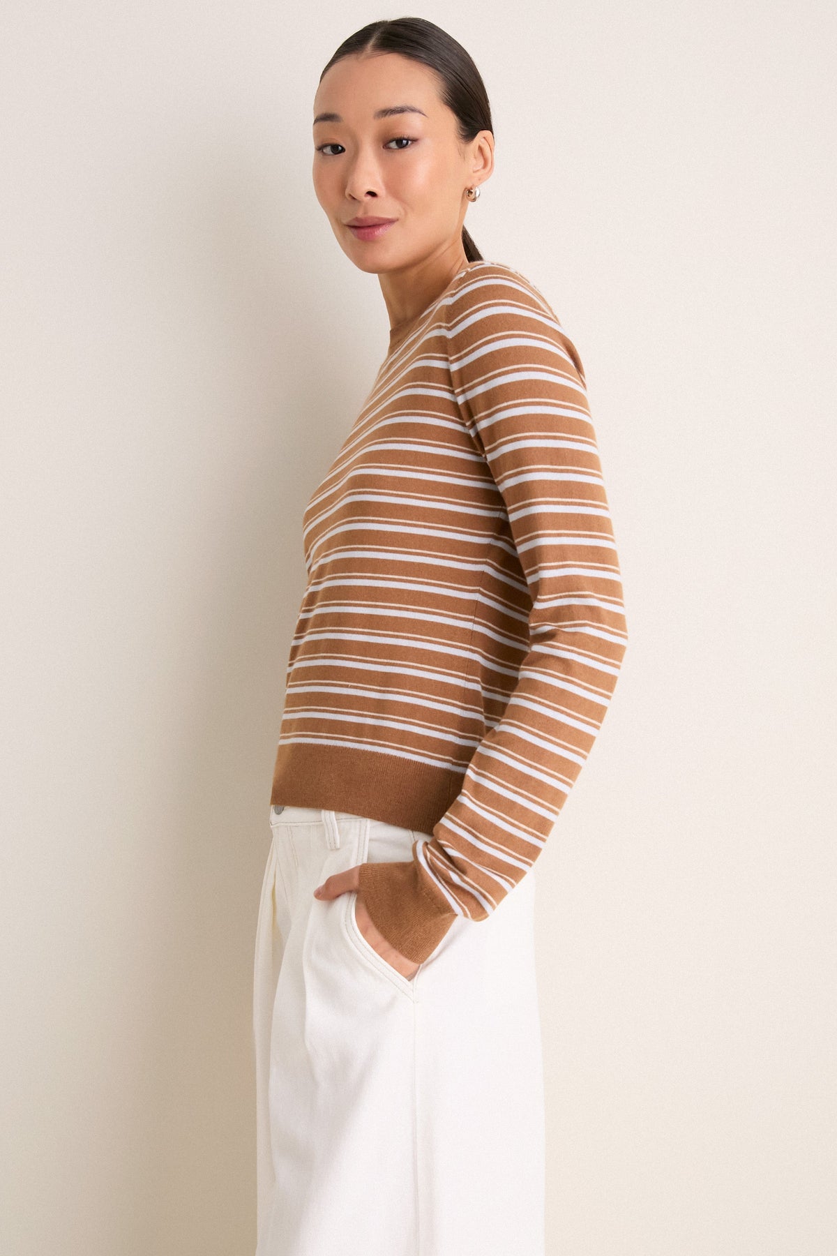 Mocha and Ice Blue Striped Long Sleeve Katie Tee