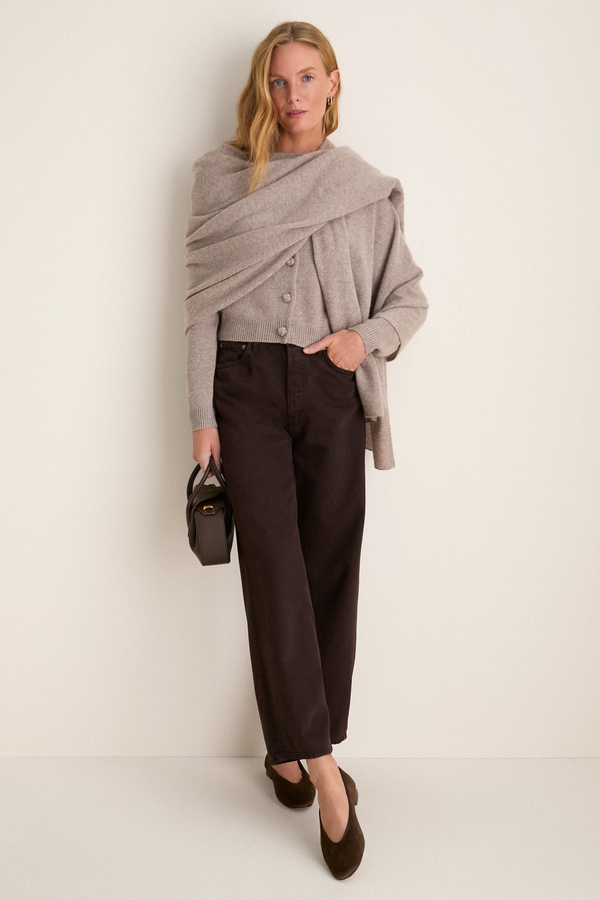 Wheat Cashmere Knot Button Phoebe Cardigan