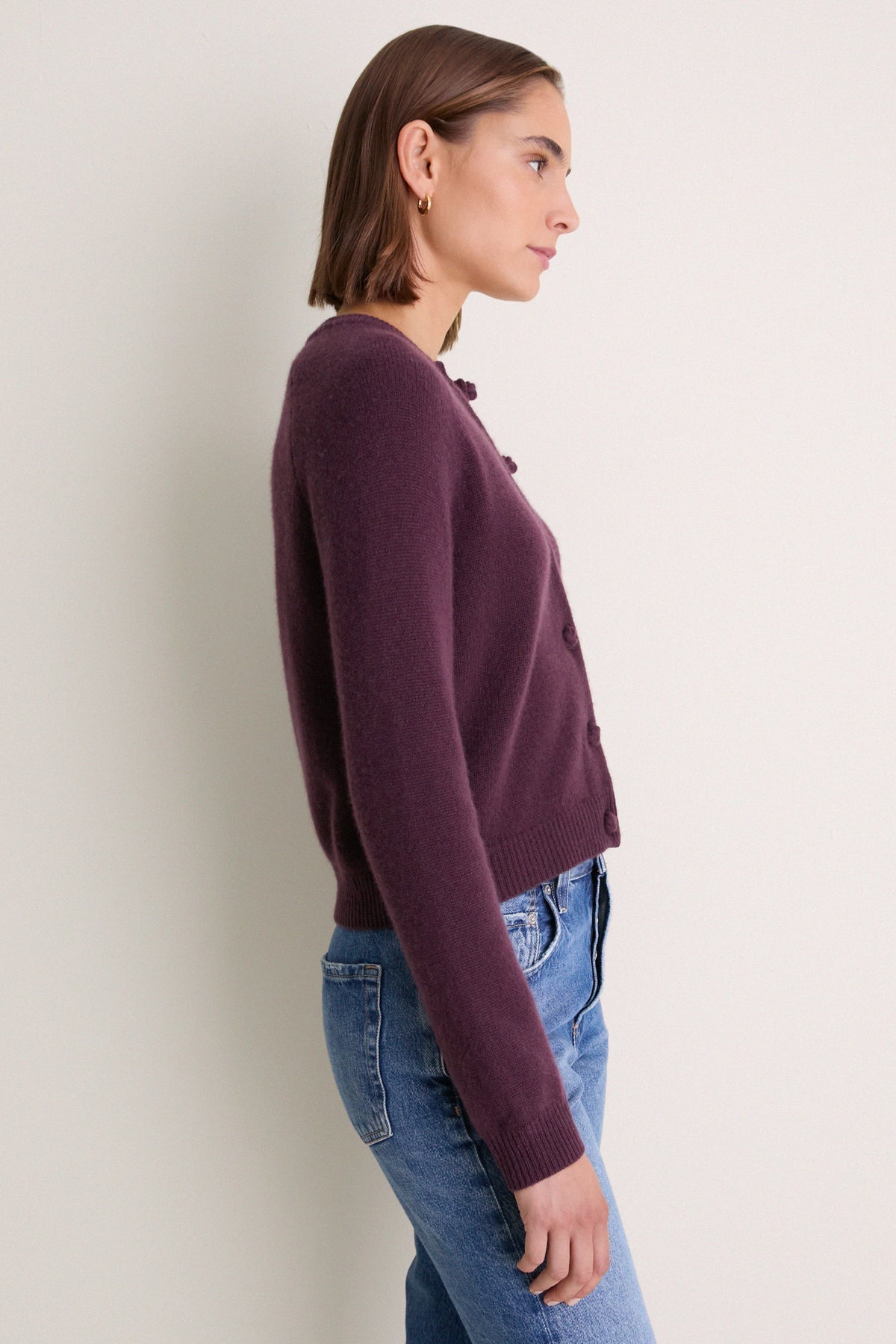 Plum Cashmere Knot Button Phoebe Cardigan