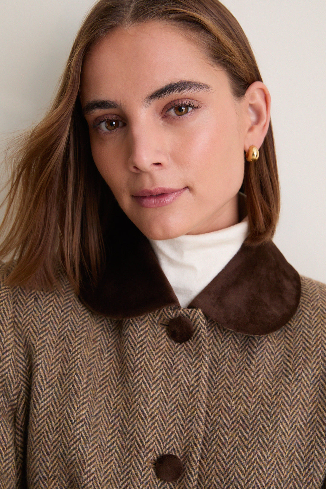 Herringbone Velvet Trim Patton Coat