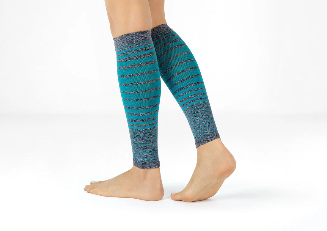 Compression Calf Sleeves Standard 15-20 mmHg - Gray/Teal Stripe