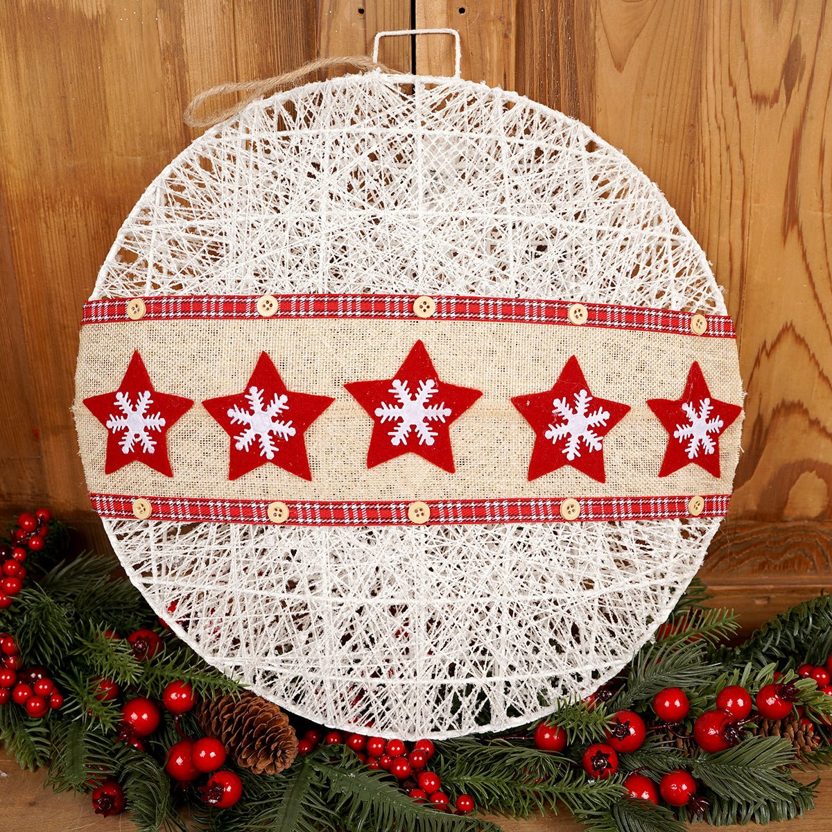 16Inch White Red Snowflake Disc Ornament