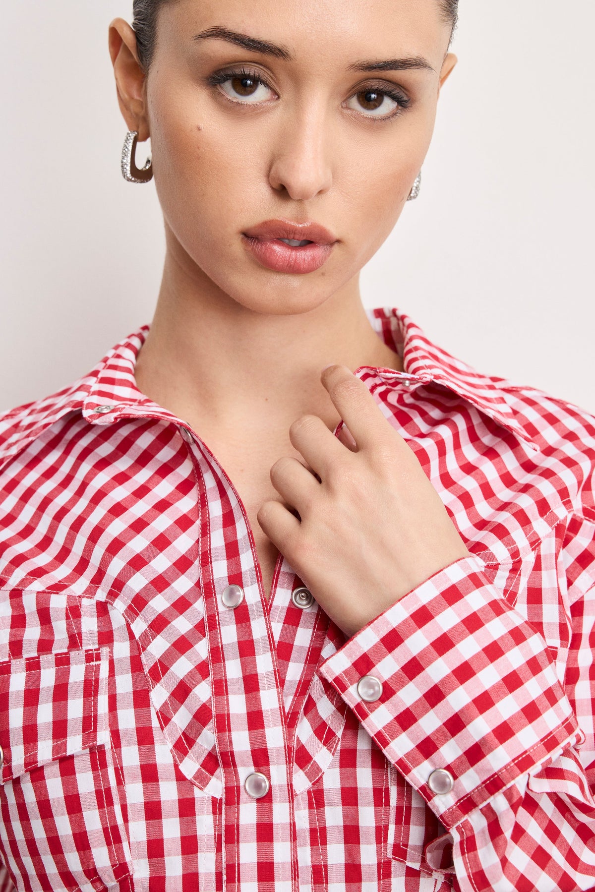DOLLY COUNTRY CORSET SHIRT | CRIMSON AND WHITE GINGHAM