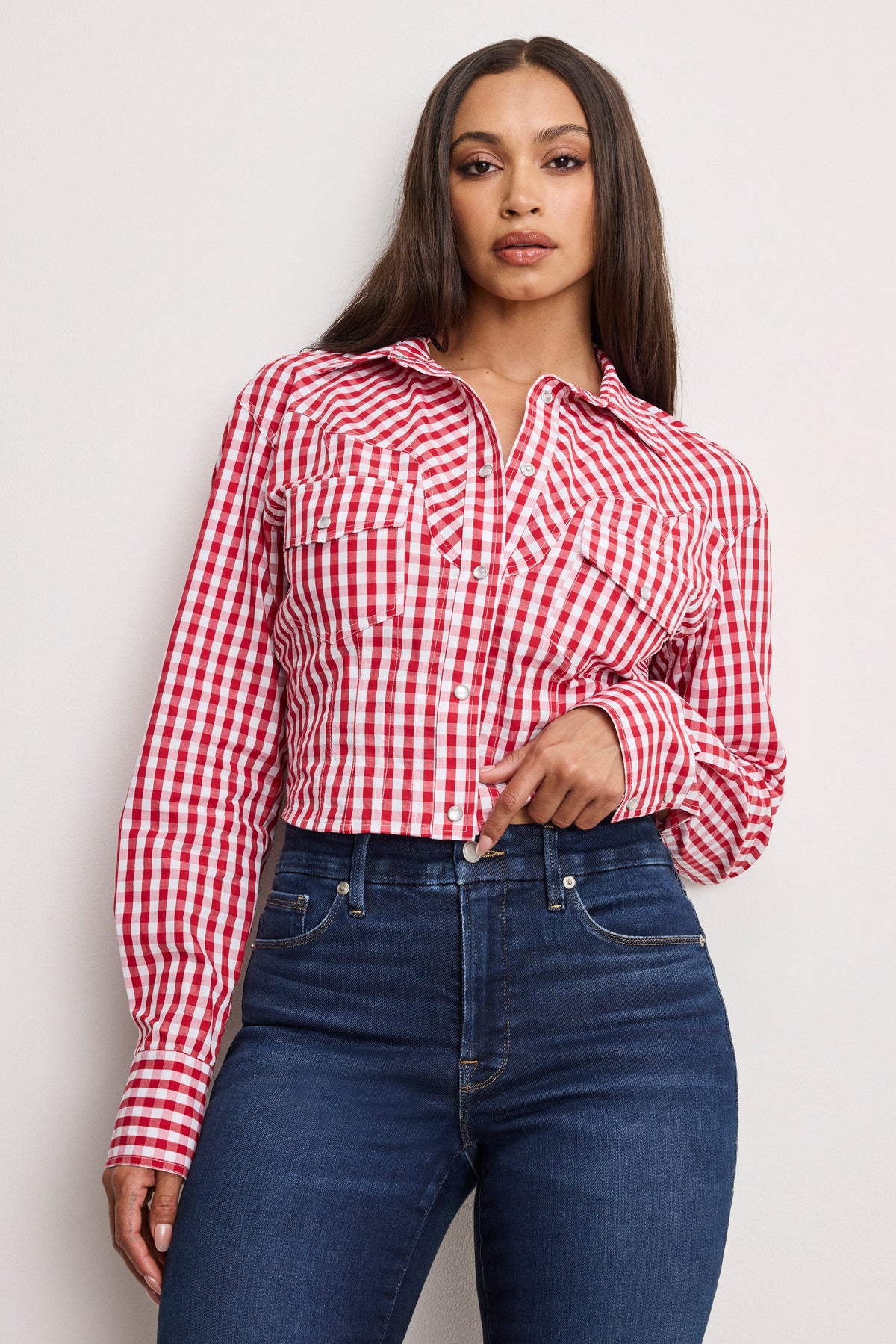 DOLLY COUNTRY CORSET SHIRT | CRIMSON AND WHITE GINGHAM