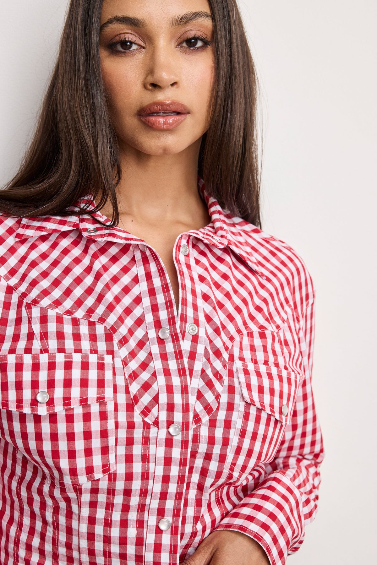 DOLLY COUNTRY CORSET SHIRT | CRIMSON AND WHITE GINGHAM