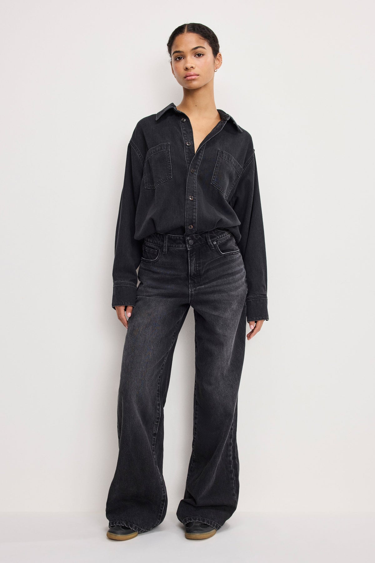 DENIM SHIRT JUMPSUIT | BLACK389