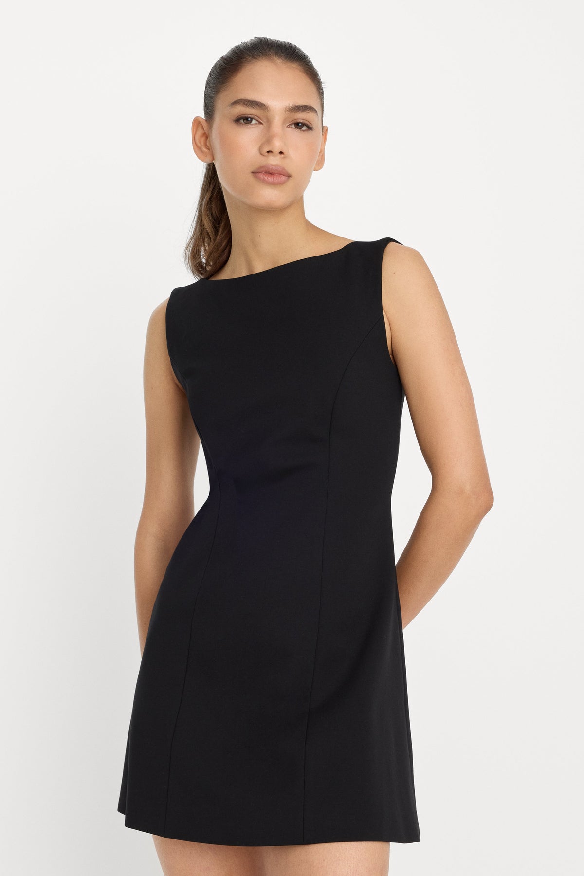 SOFT STRETCH PONTE MINI DRESS | BLACK001