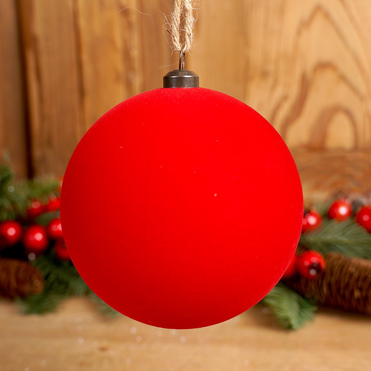 100MM Red Velvet Flocked Ball Ornament