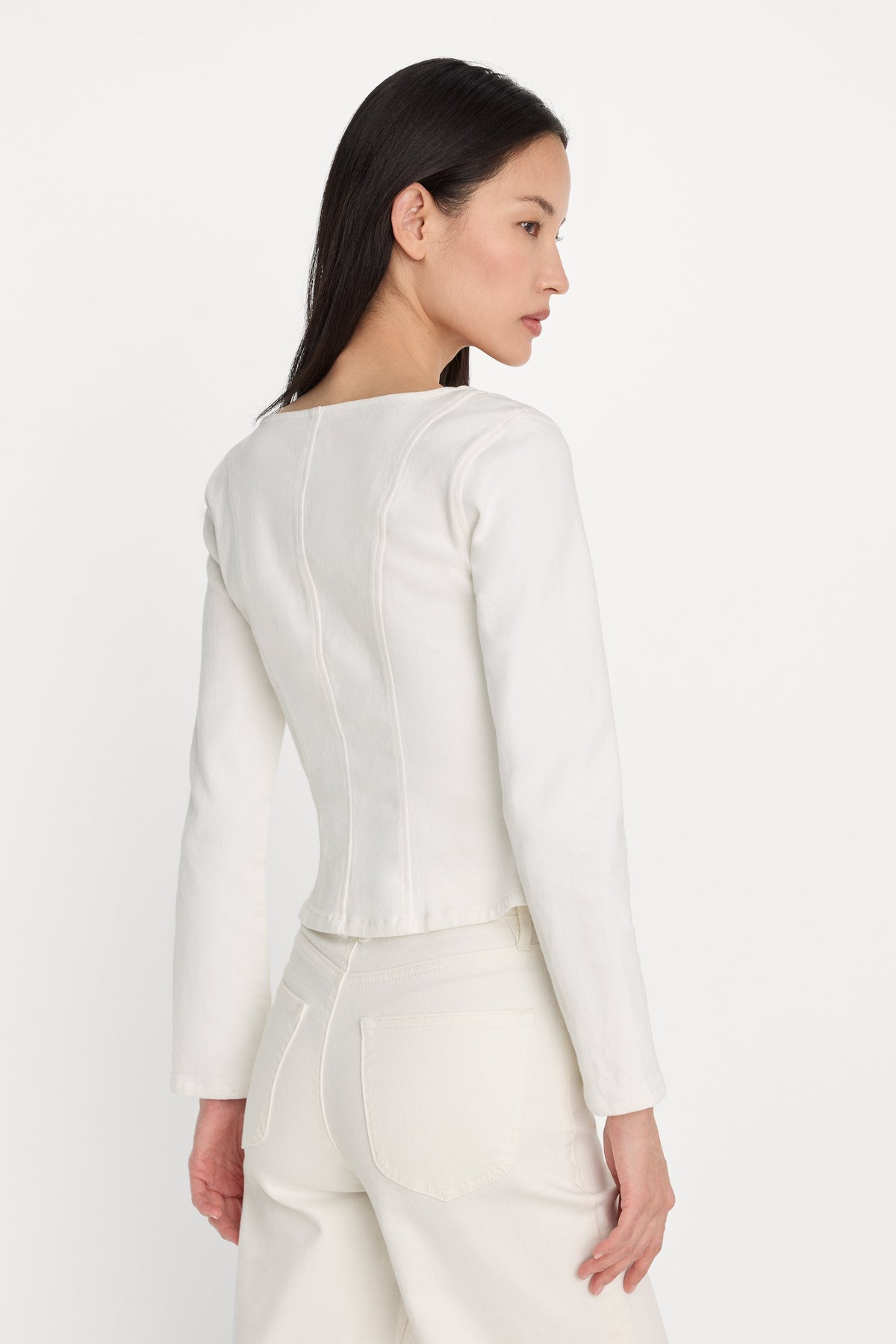 DENIM FITTED BUTTON FRONT JACKET | COTTON WHITE