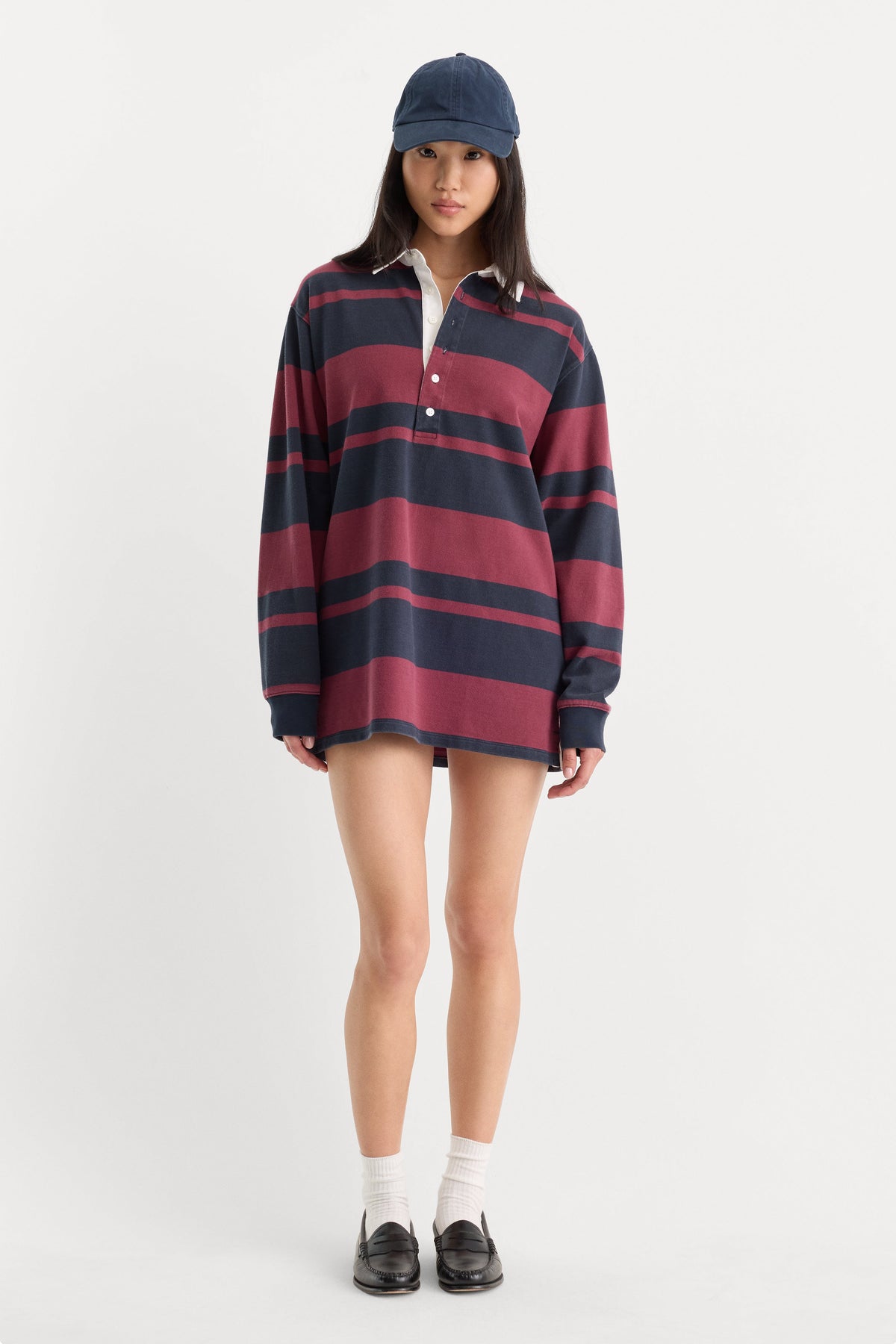 THE KNIT RUGBY MINI DRESS | NAVY BERRY CLUB STRIPE