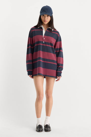 THE KNIT RUGBY MINI DRESS | NAVY BERRY CLUB STRIPE