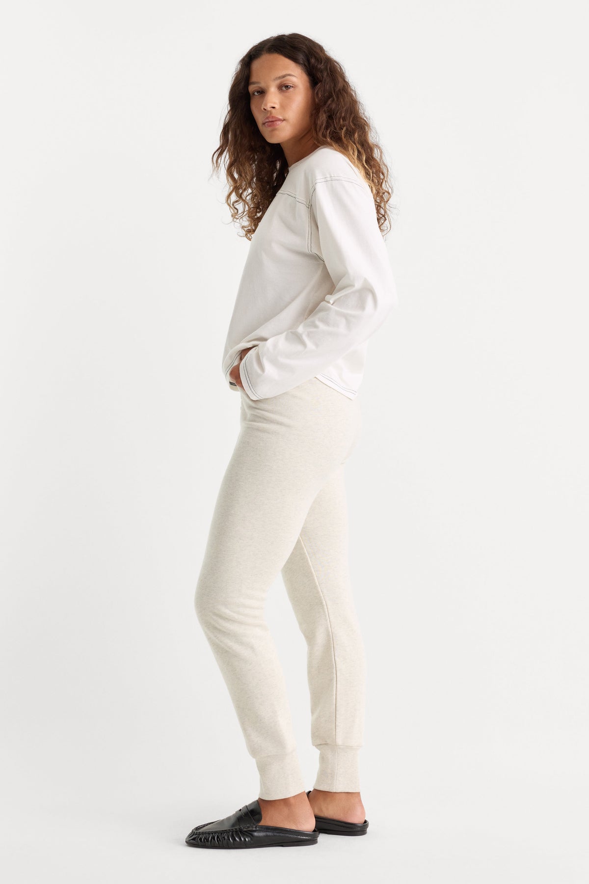 THE FRENCH TERRY BUTTON FRONT LEGGING | OATMEAL HEATHER