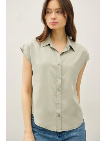CAP SLEEVE BUTTON UP TENCEL SHIRT