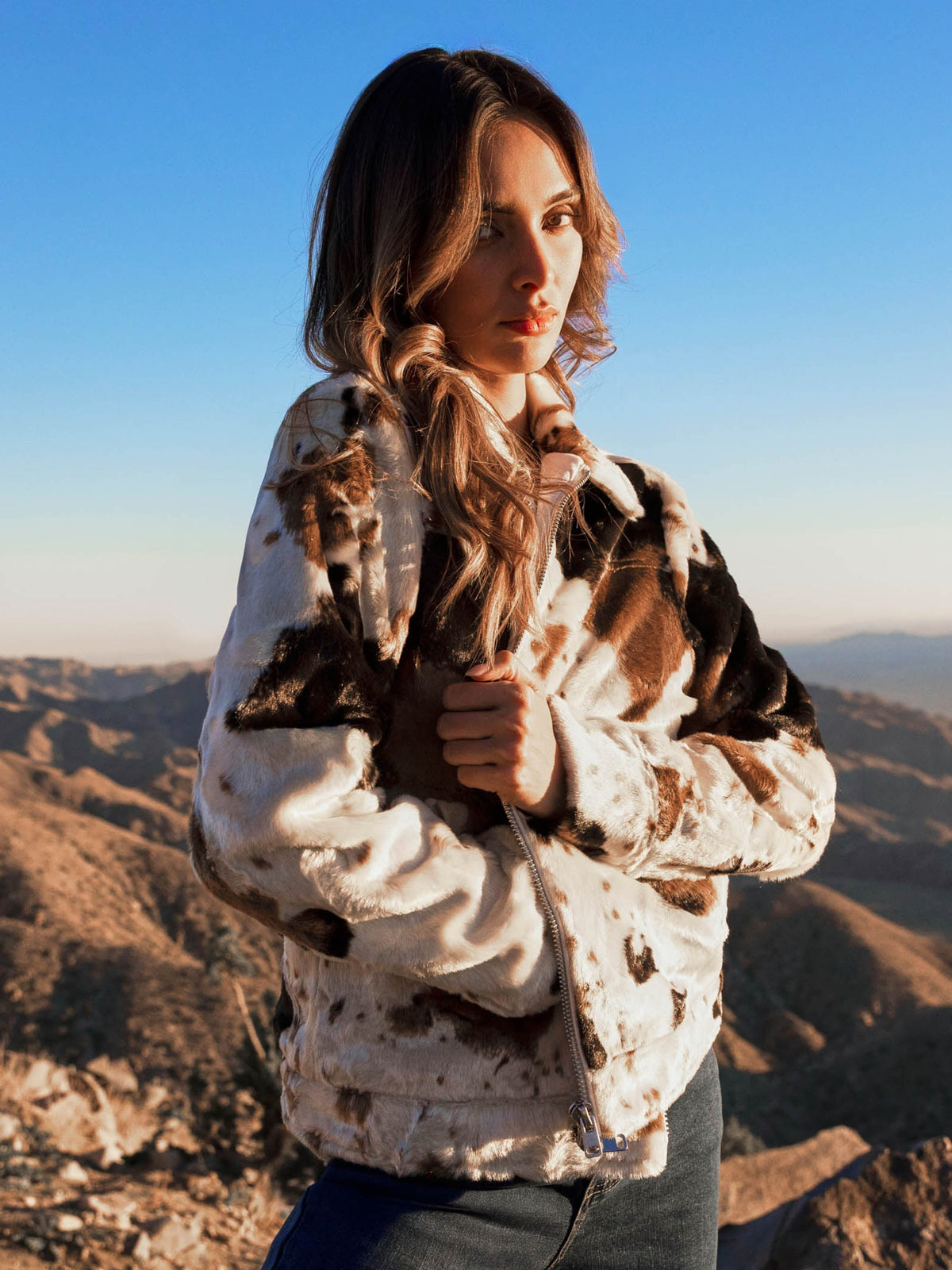Cow Print Faux Fur Jacket - Blotchy