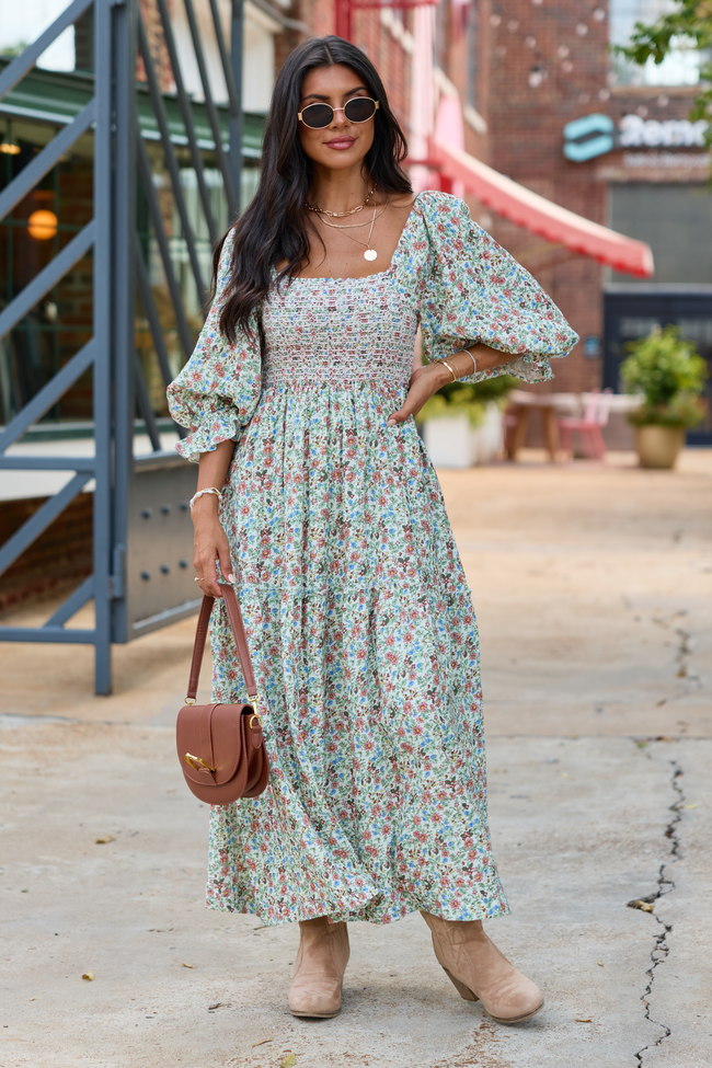 Thalia Multi Foral Smocked Top Maxi Dress