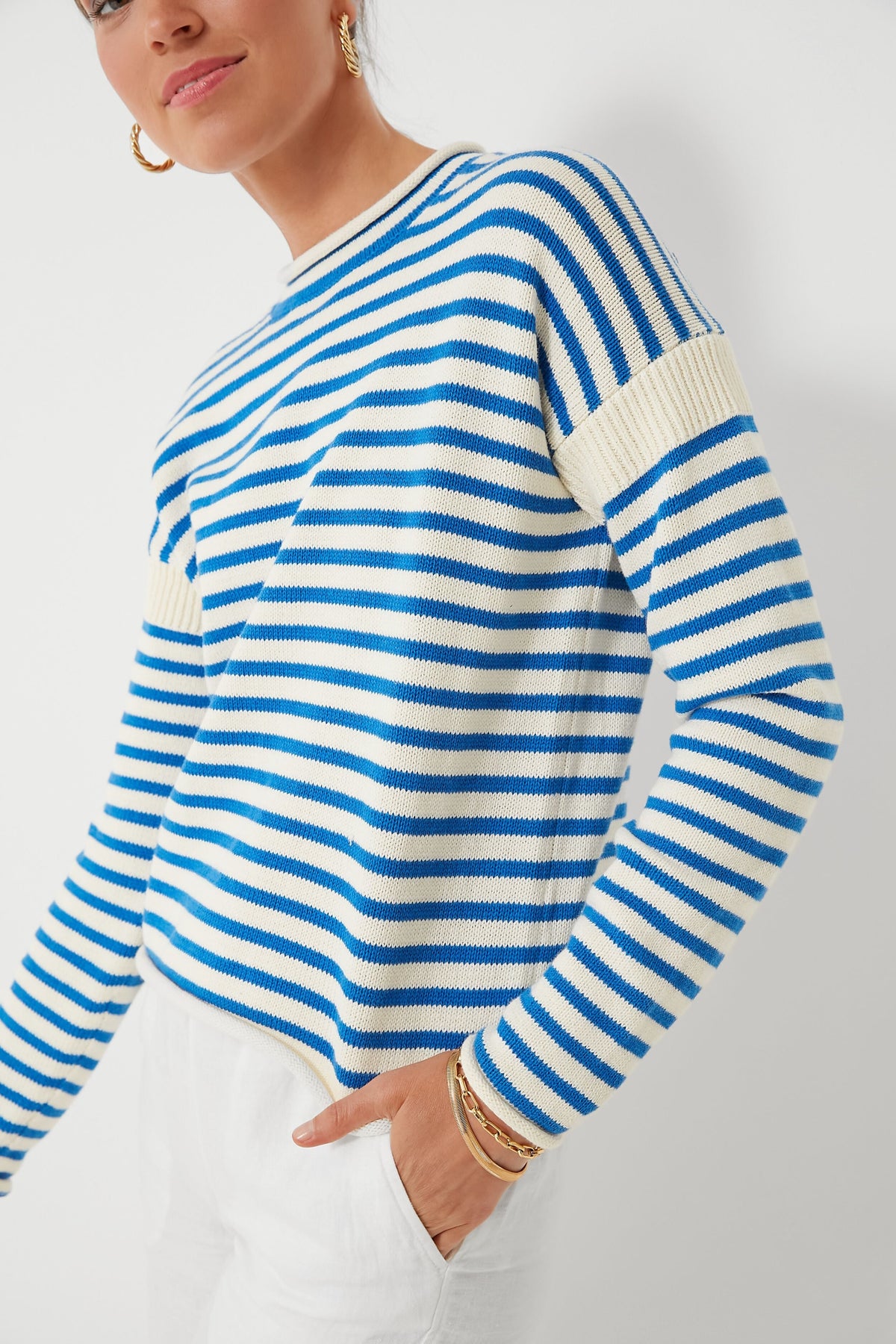 Ultramarine and Ivory Mariner Roll Neck