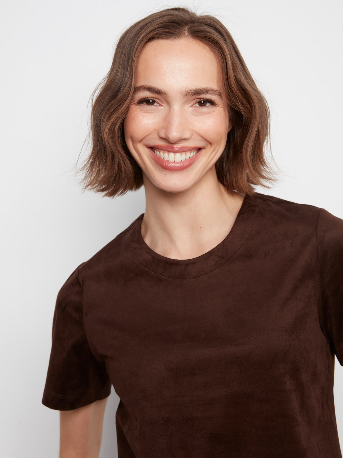 Faux Suede Short Sleeve Top - Coffee