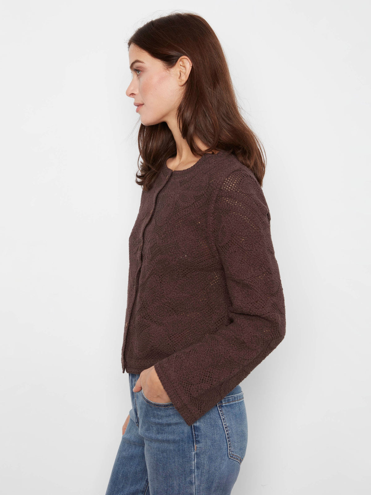 Reversible Cotton Crochet Cardigan - Coffee