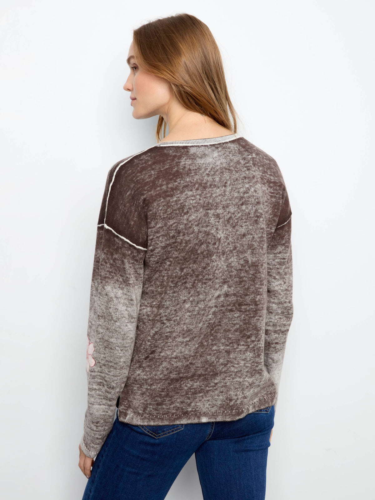 Reversible Floral V-Neck Sweater - Coffee