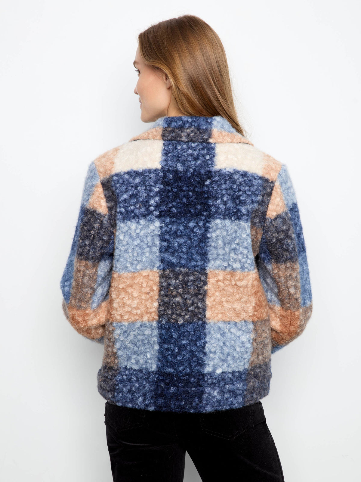 Plaid Bouclé Knit Short Coat - Moonlight