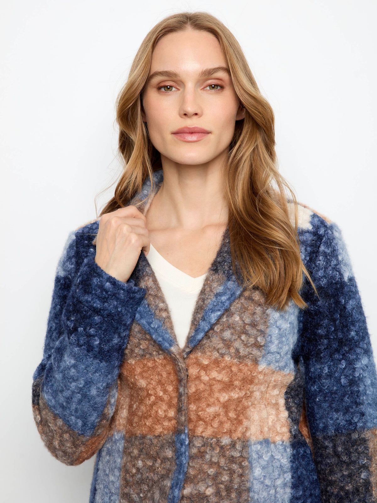 Plaid Bouclé Knit Short Coat - Moonlight