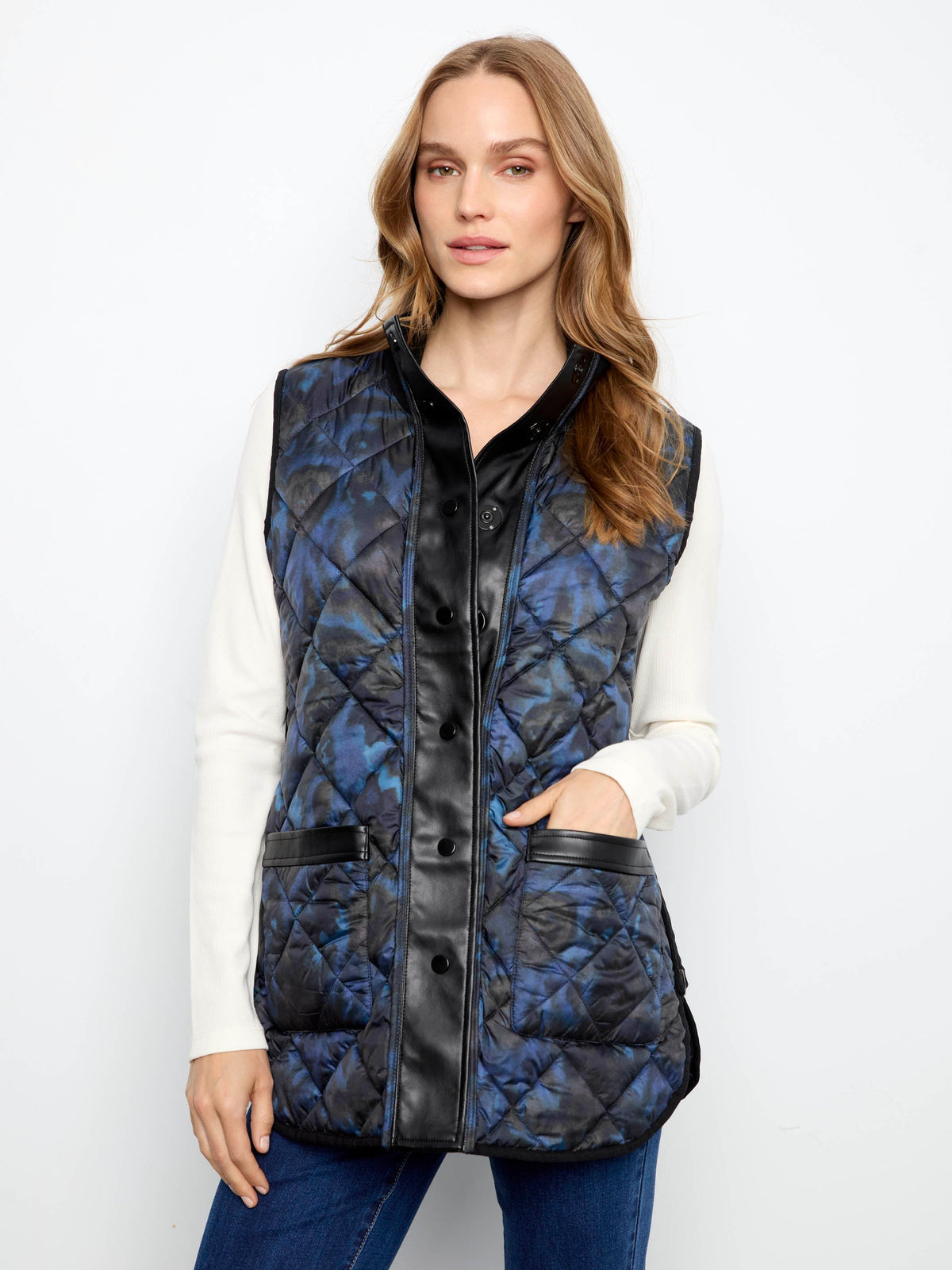 Irridescent Printed Reversible Quilted Vest - Nocturne