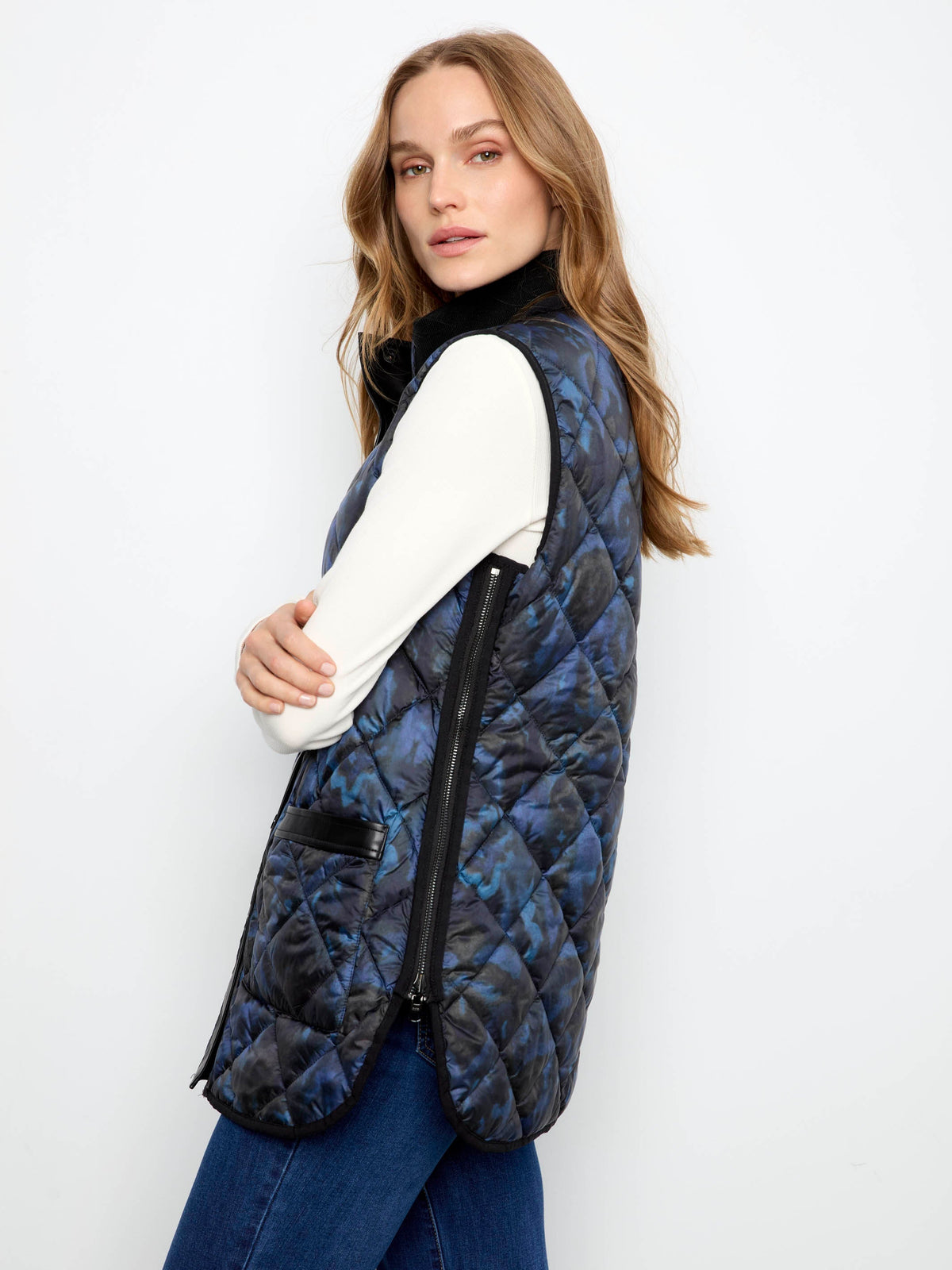 Irridescent Printed Reversible Quilted Vest - Nocturne