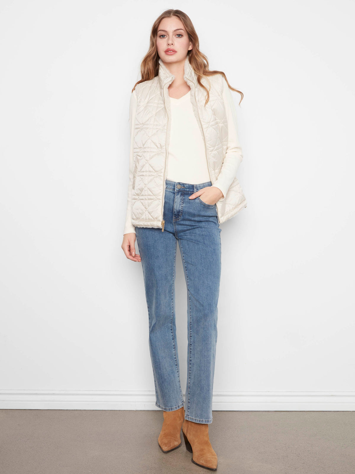 Reversible Faux Fur Quilted Vest - Pearl