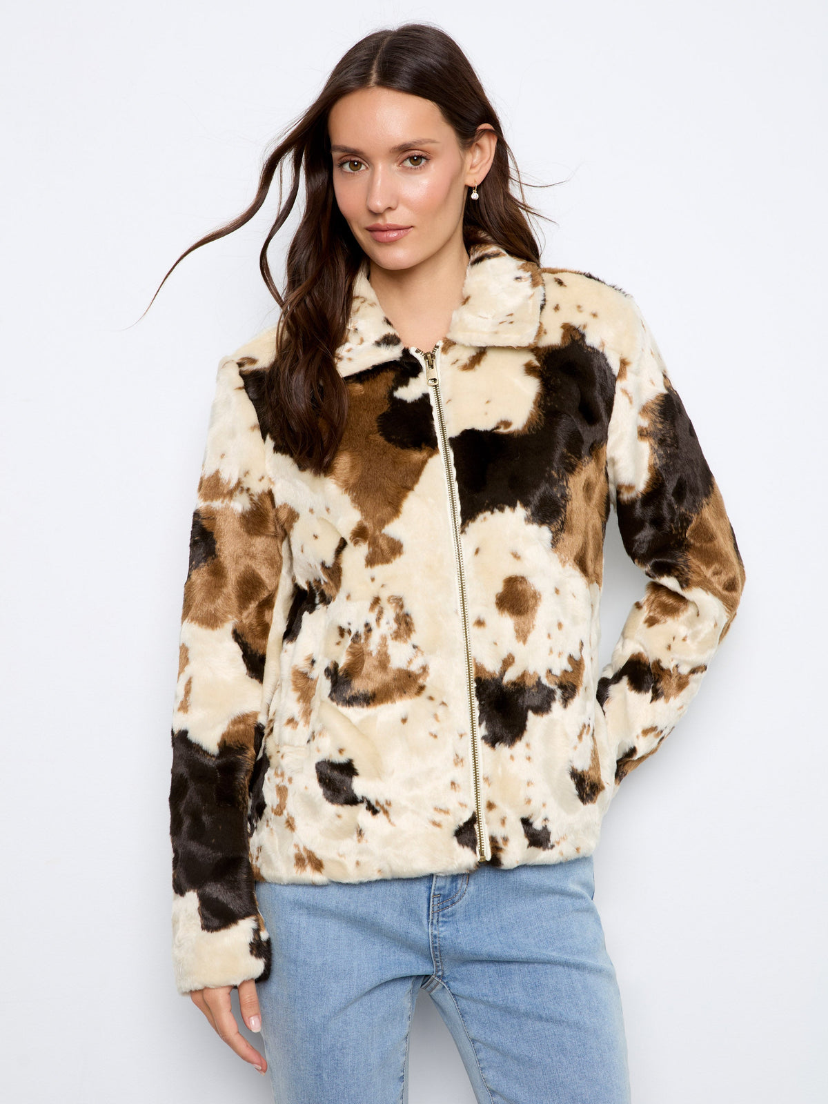 Cow Print Faux Fur Jacket - Blotchy