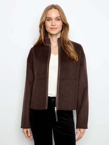 Wool Blend Bomber Jacket - Coffee