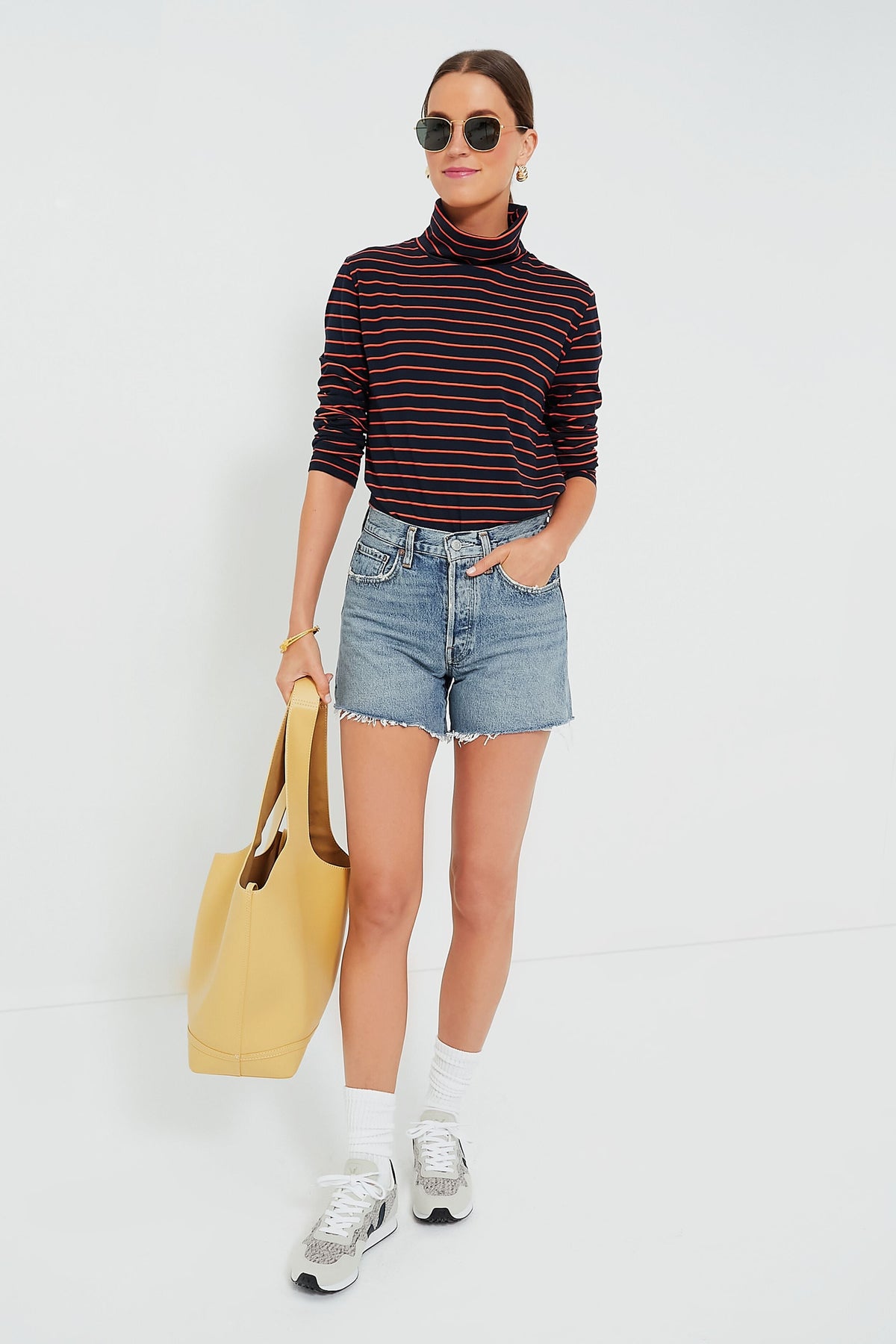 The Navy and Poppy Striped Turtleneck
