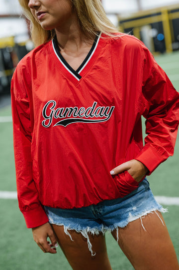 Gameday V-Neck Windbreaker-Red
