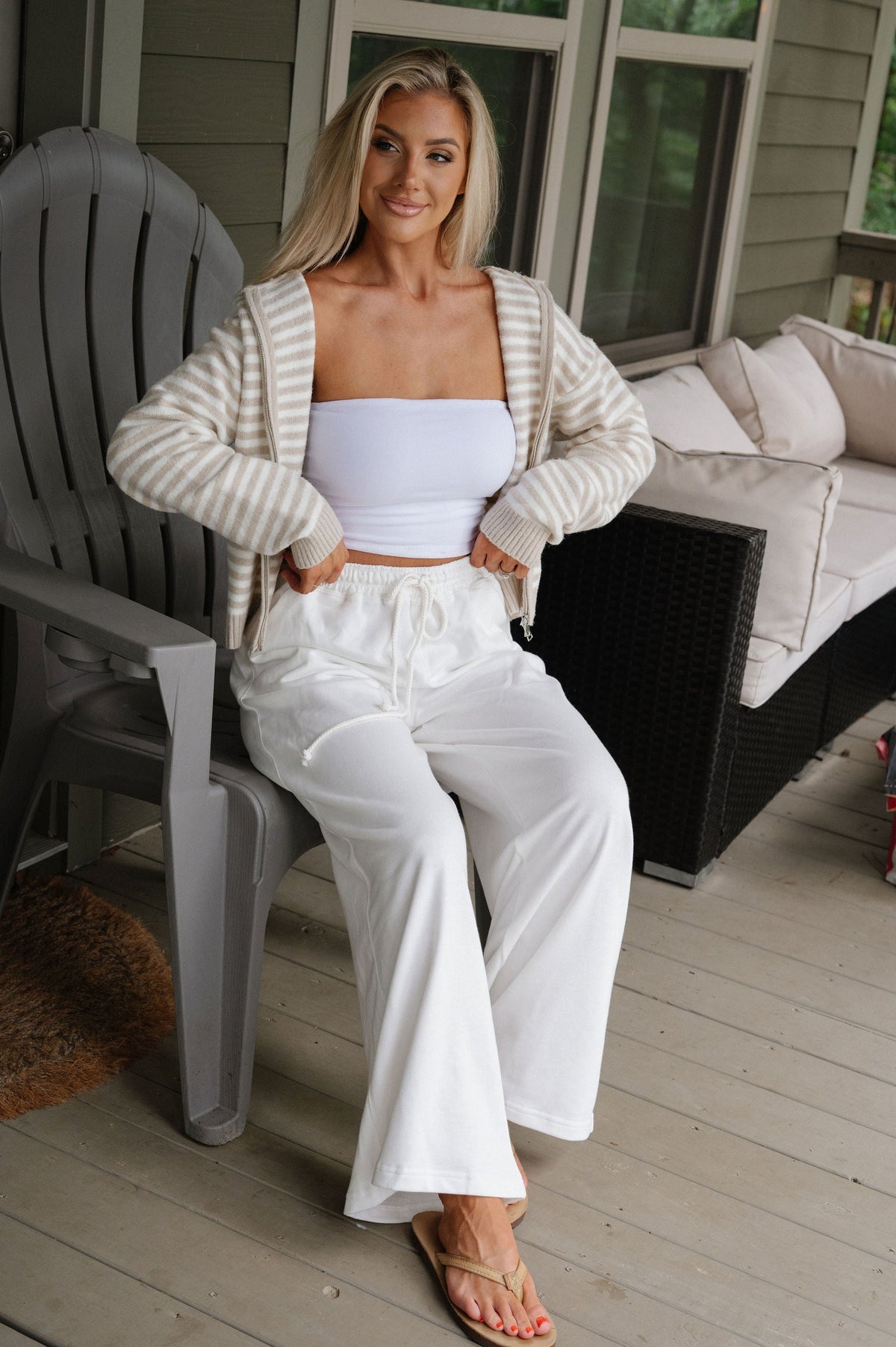 Callie Striped Hoodie-Latte