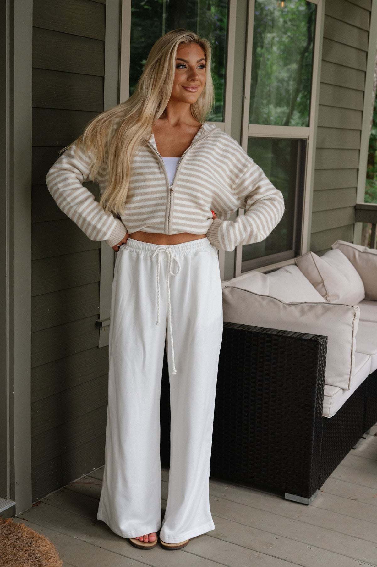 Callie Striped Hoodie-Latte