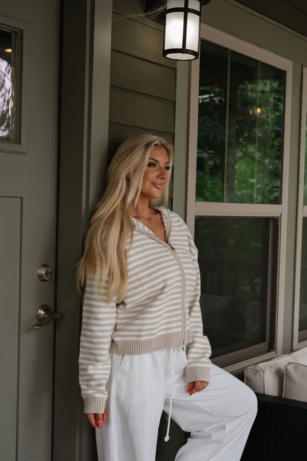 Callie Striped Hoodie-Latte