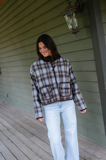 Tilly Plaid Jacket-Light Blue Combo