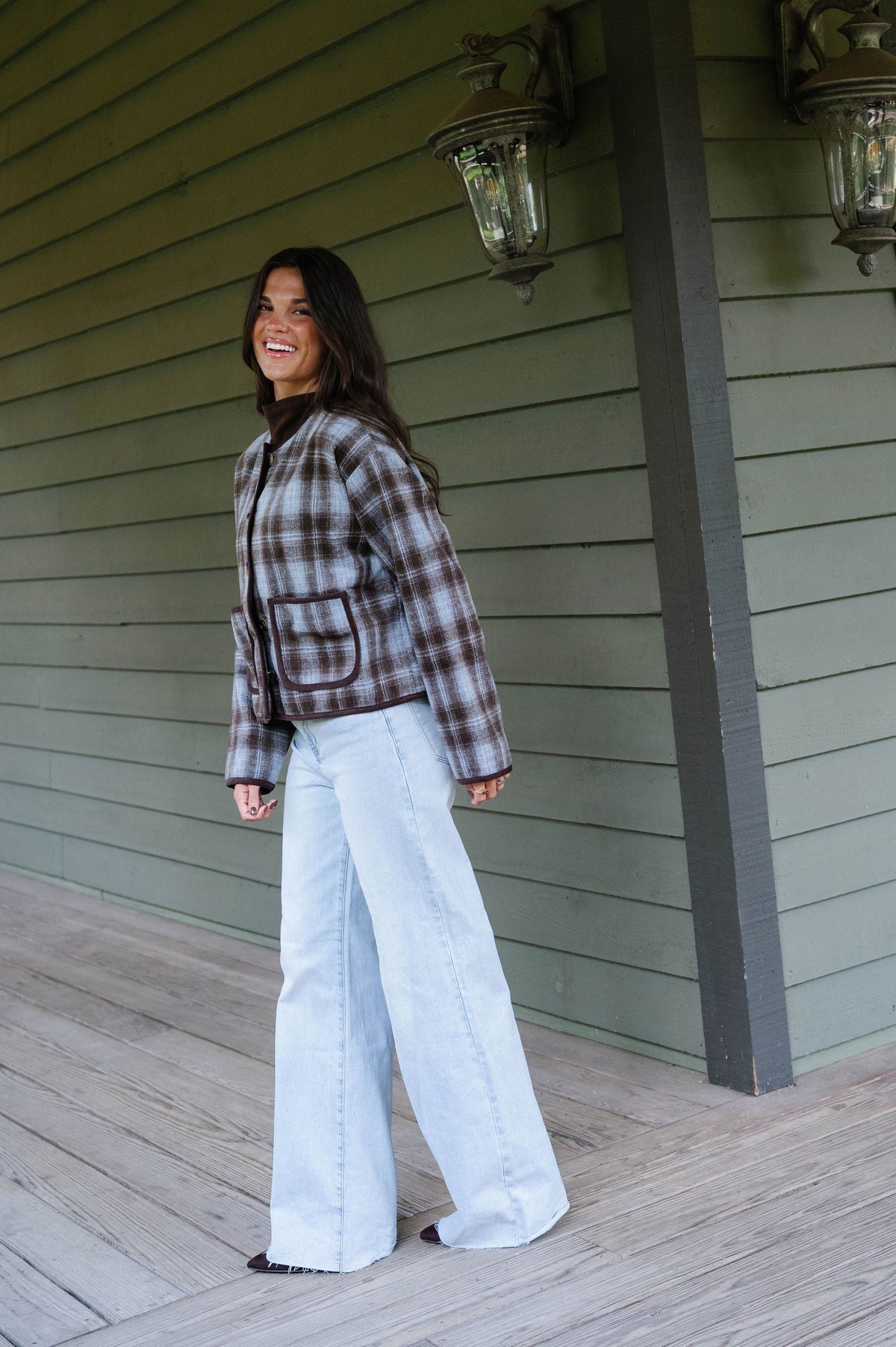 Tilly Plaid Jacket-Light Blue Combo