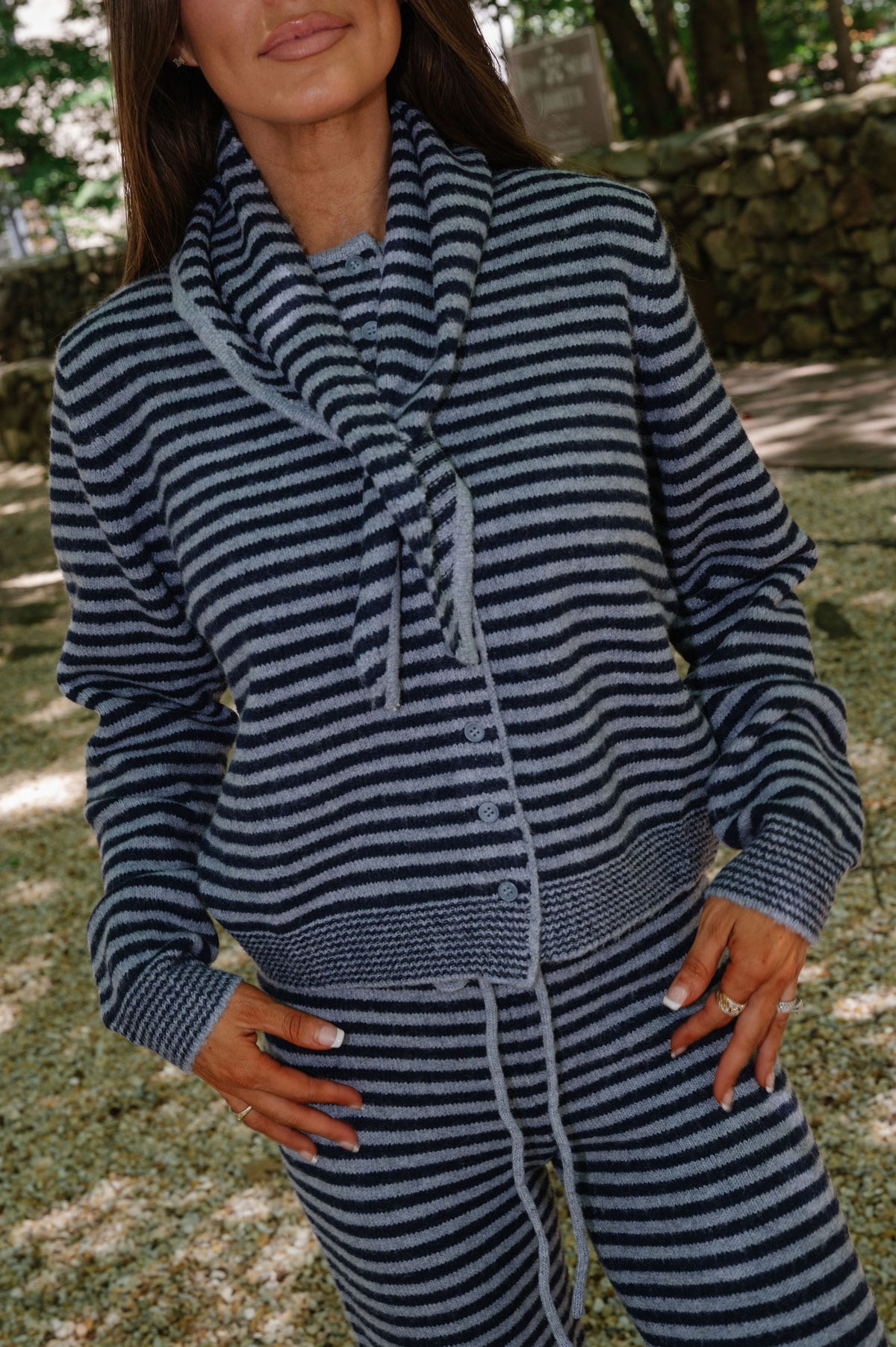 Izzy Striped Tie Cardigan-Navy