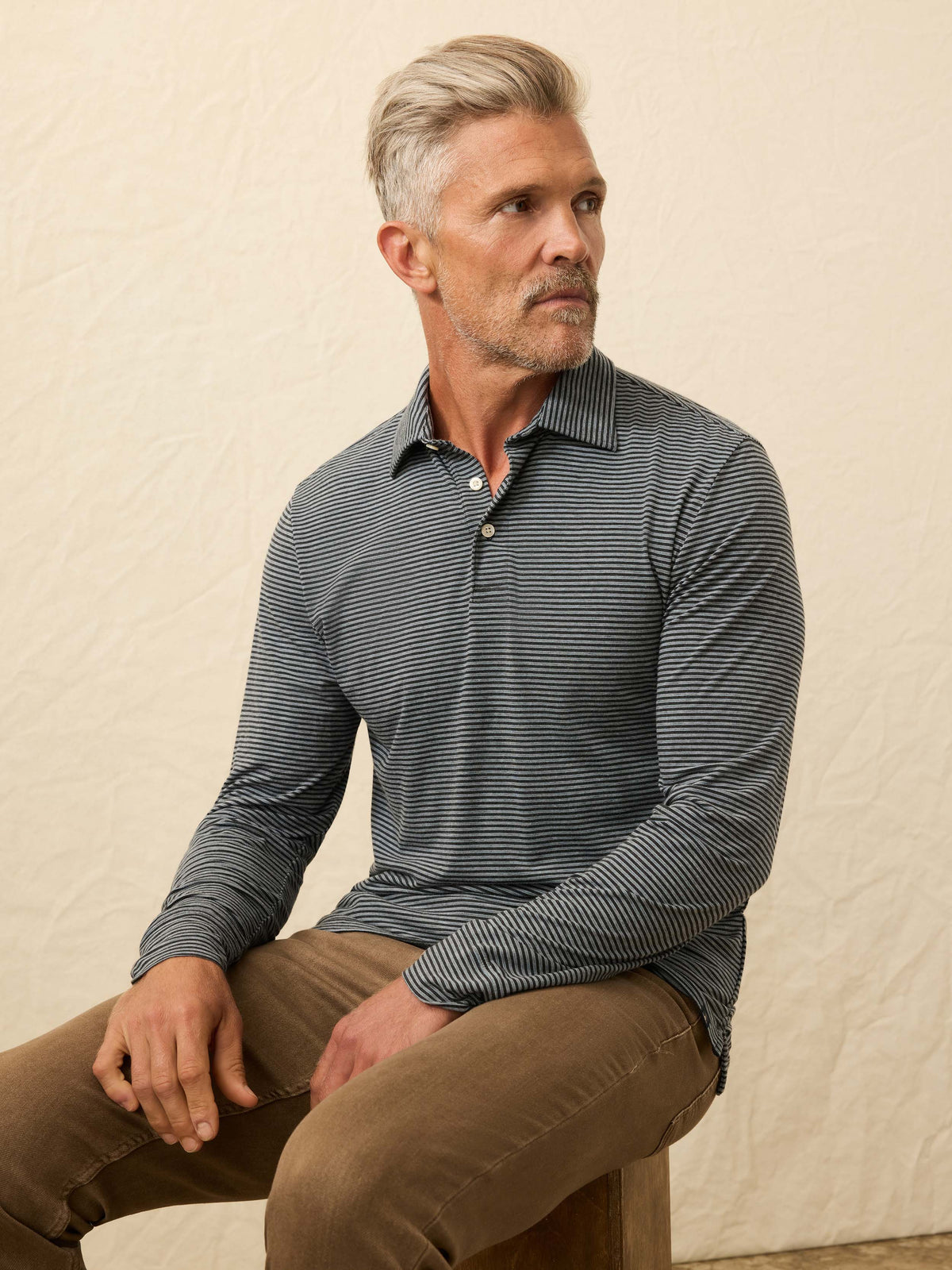 Long-Sleeve Movement Polo - Moonlight Point Stripe