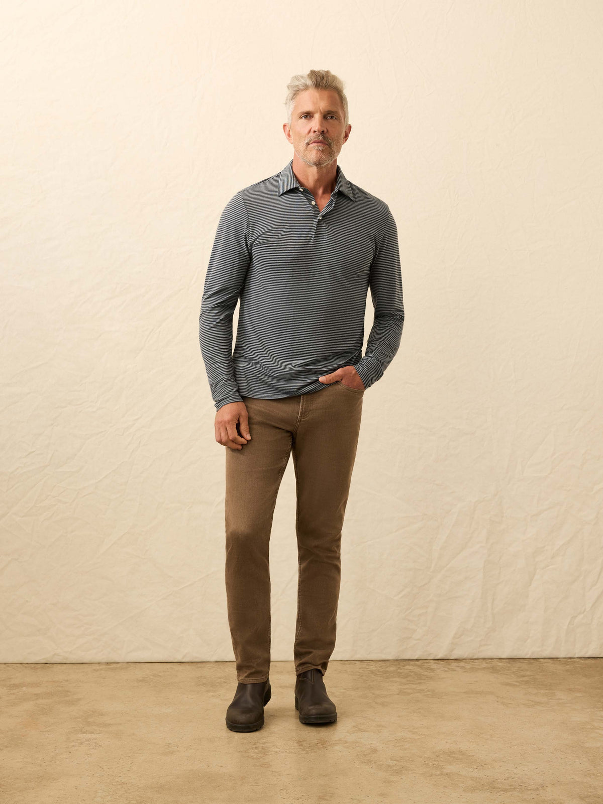 Long-Sleeve Movement Polo - Moonlight Point Stripe