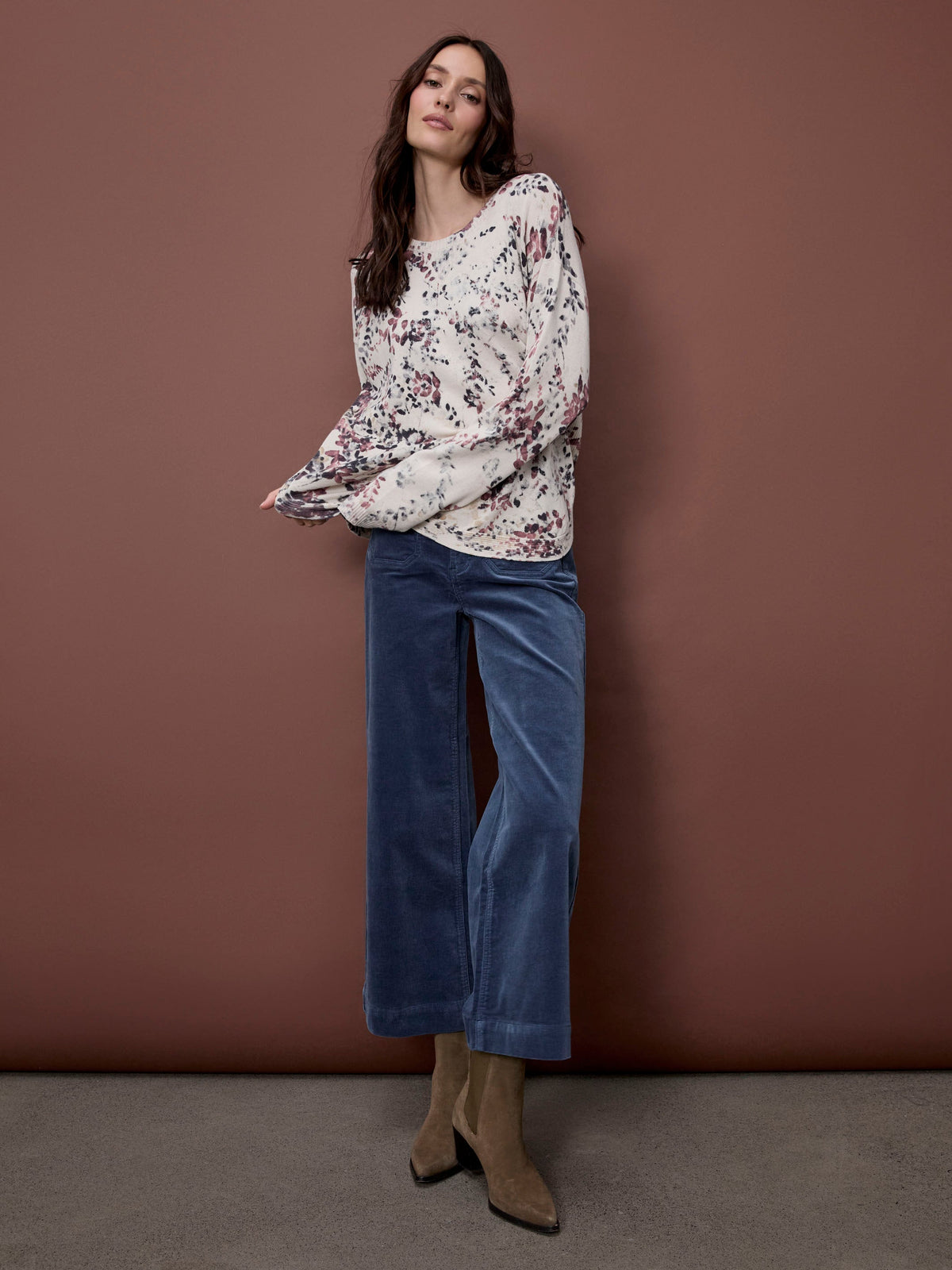 Cropped Patch Pocket Wide Leg Corduroy Pants - Storm